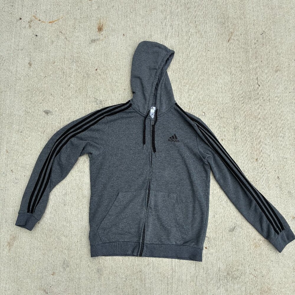 Grey Adidas zip-up hoodie #AdidasHoodie